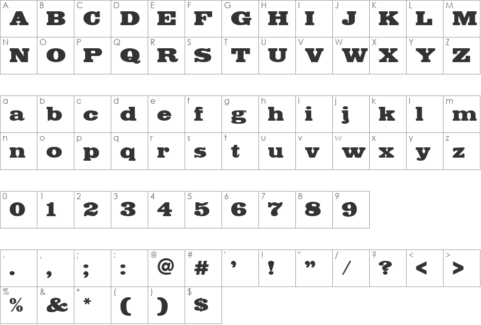 FetteEgyptienne font character map preview