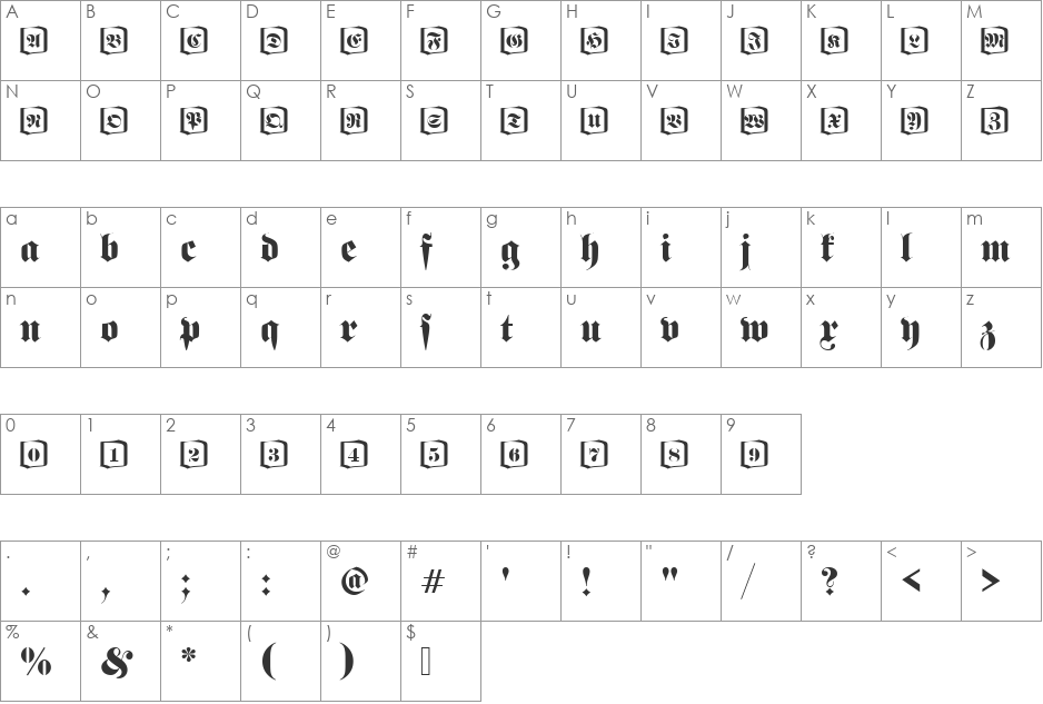 FetteFraIniD font character map preview