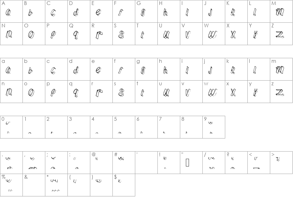 Fettuchine font character map preview