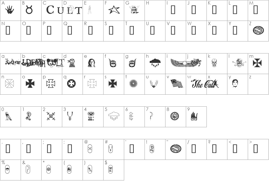 FFCultbats font character map preview