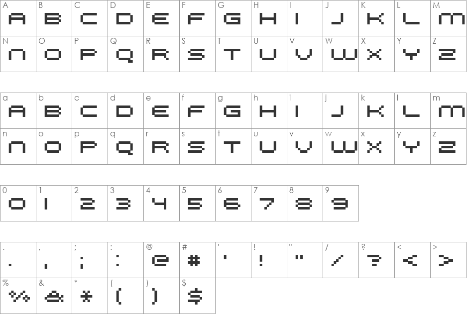 FFF Galaxy font character map preview