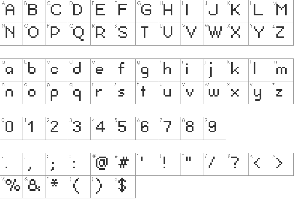 FFF Harmony font character map preview