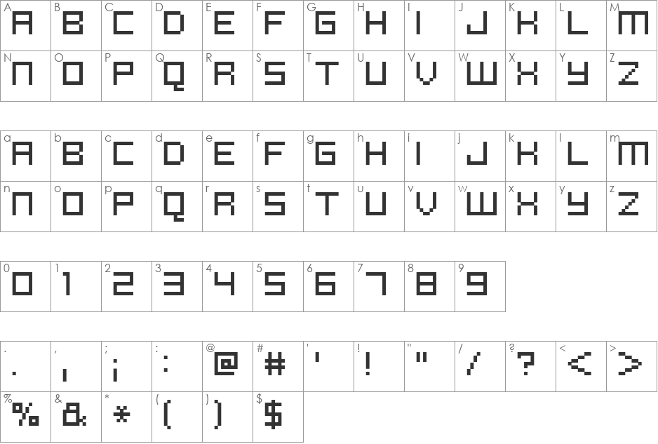 FFF Reaction font character map preview
