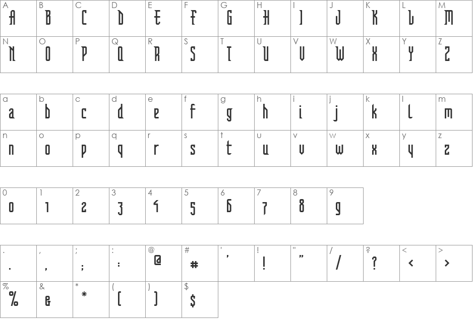 FFVortex font character map preview