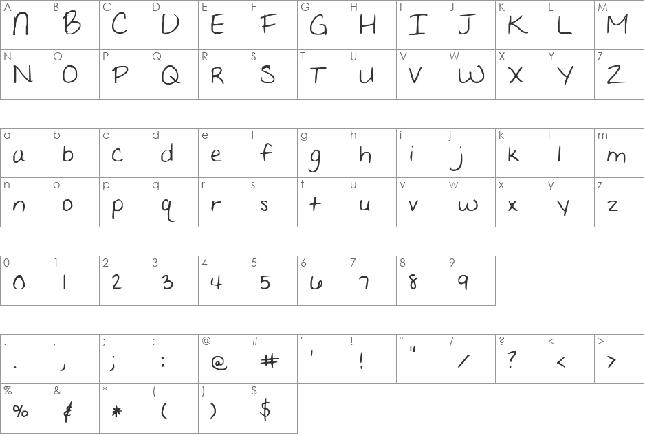 FG Amyie font character map preview