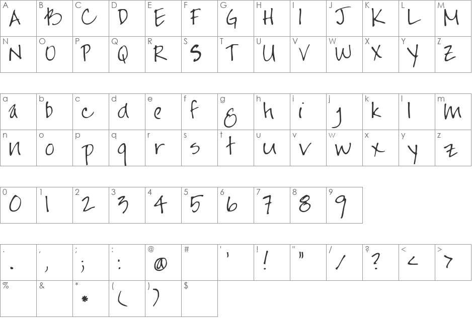 FG Jayne Print font character map preview