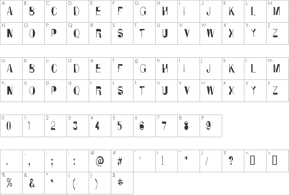 Anarko font character map preview