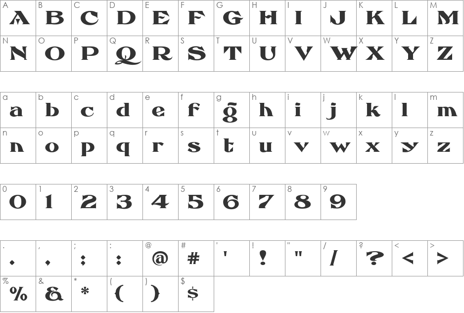 FHA Eccentric French font character map preview