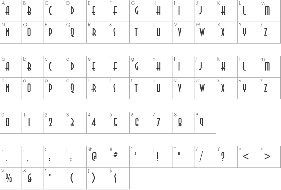 Anastasia font character map preview