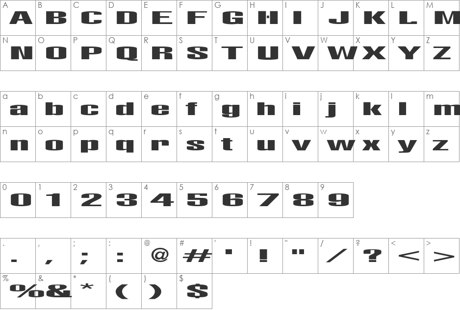 Abens Lied font character map preview
