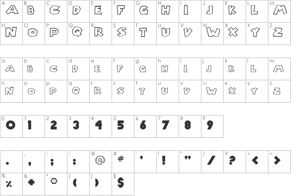 Fibinoscee font character map preview