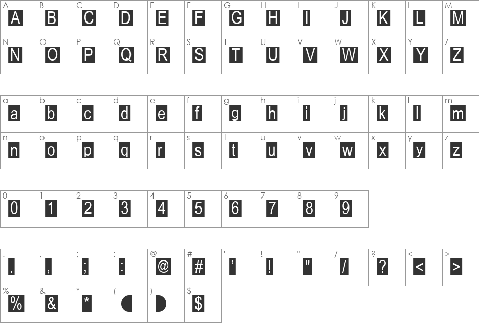 FIBoxBB font character map preview