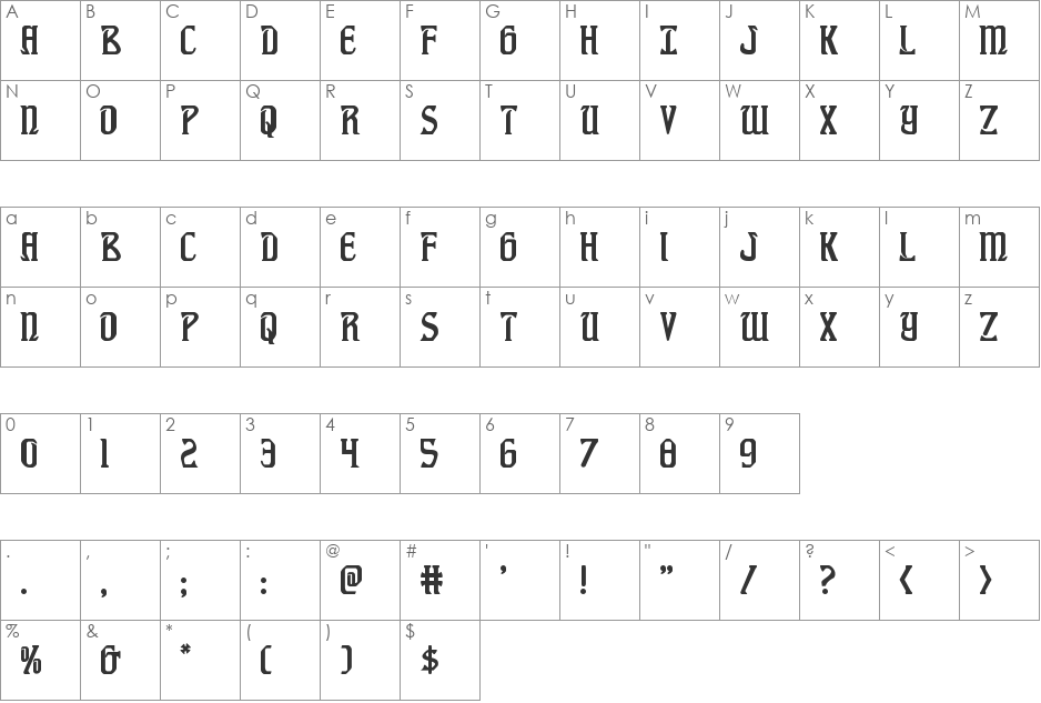 Fiddler's Cove font character map preview