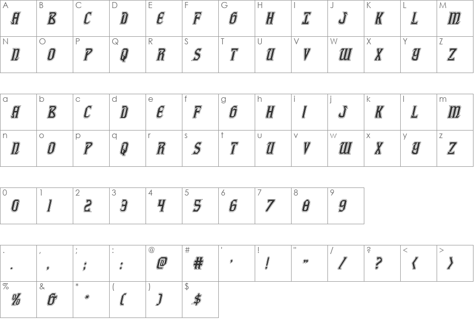 Fiddler's Cove Academy font character map preview