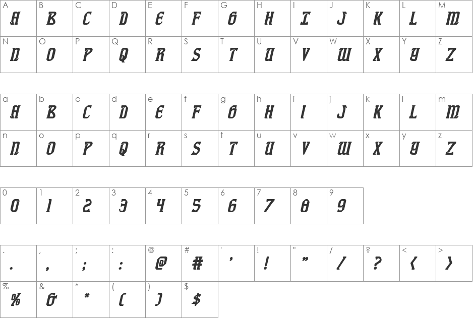 Fiddler's Cove Bold Italic font character map preview