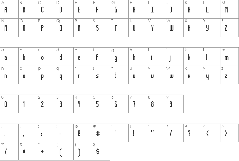Fidelity font character map preview