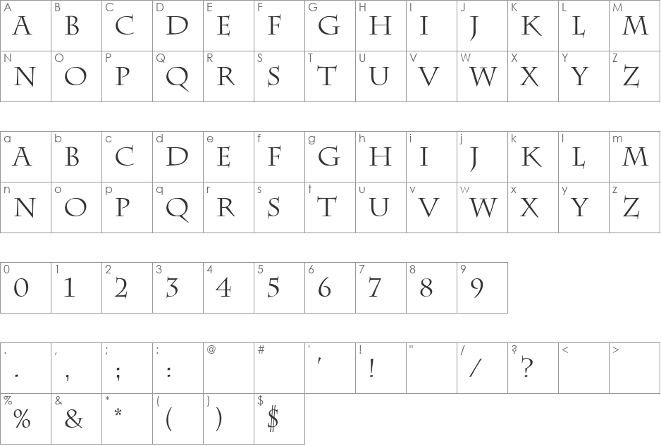 Anatasia font character map preview