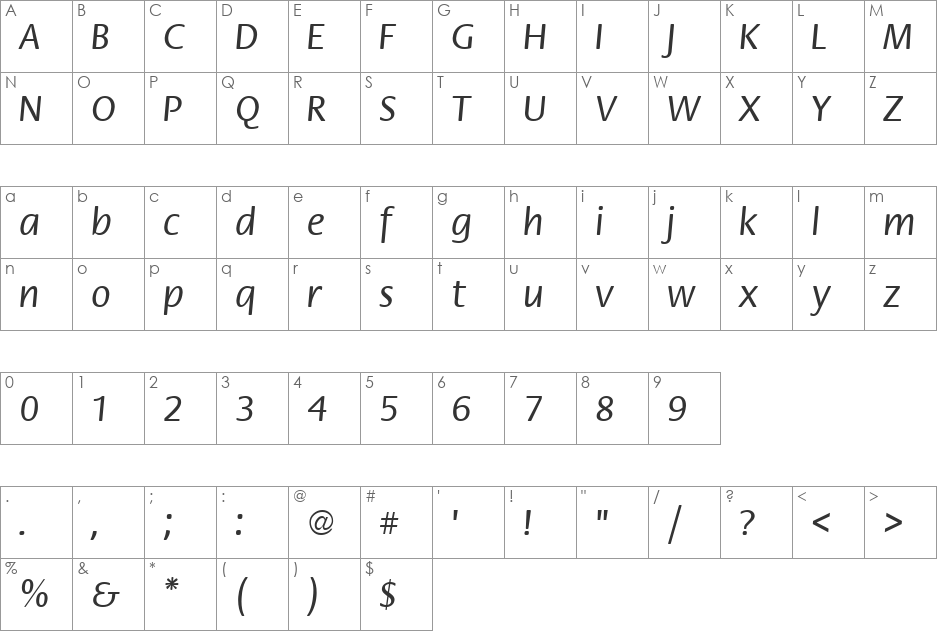 Fiesta font character map preview