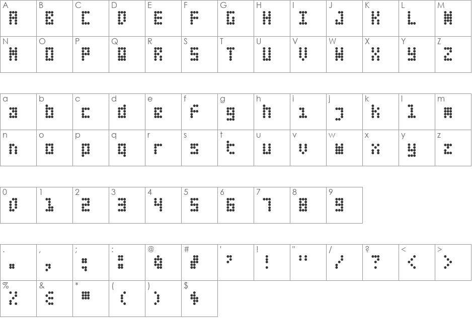 Fifteen Okay font character map preview