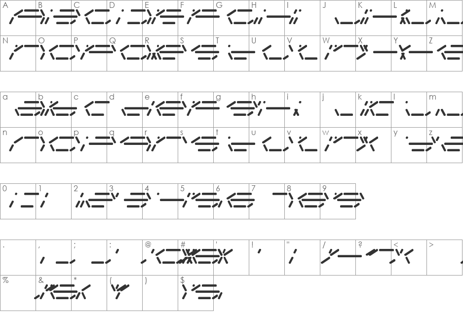Fifteen Segment Rush Mono LDR font character map preview