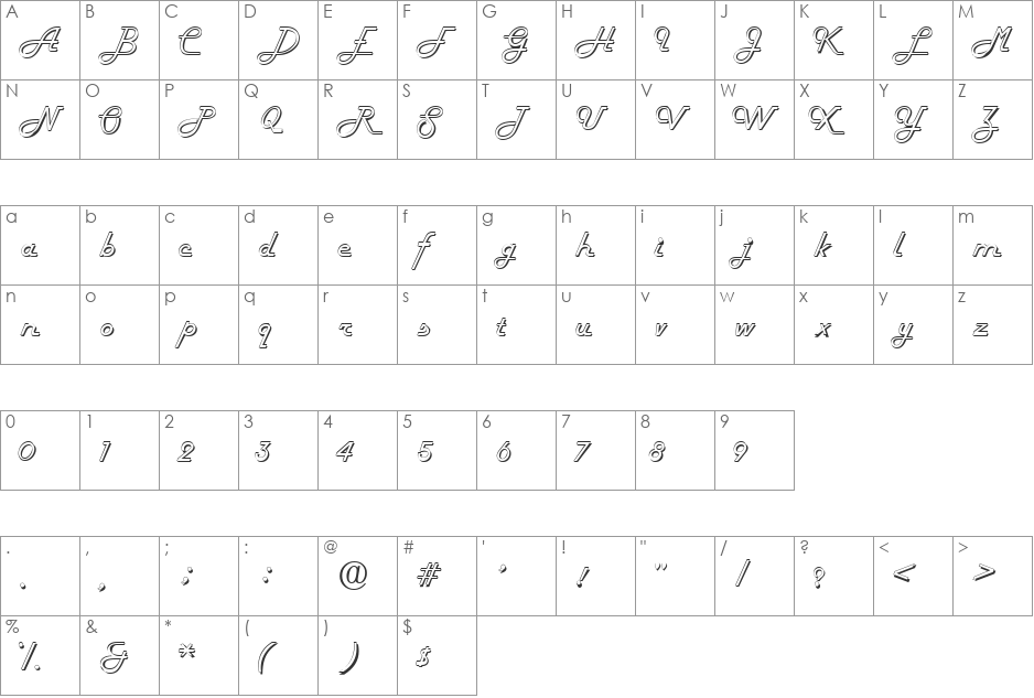 FiftiesHollow font character map preview