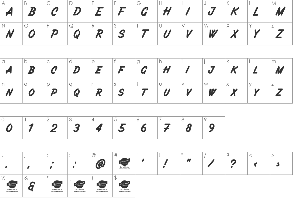 Filbert Brush Caps PERSONAL USE font character map preview