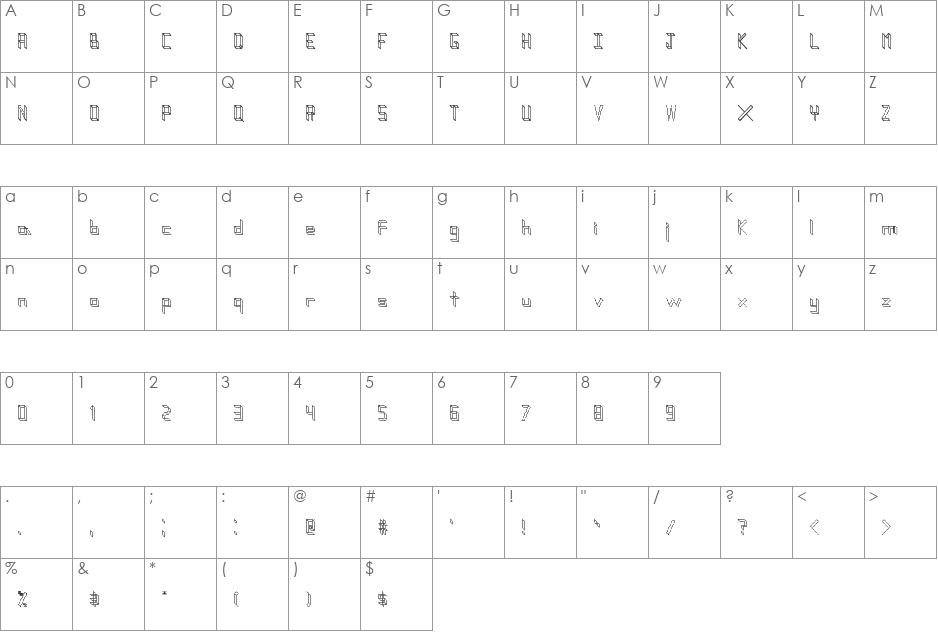 Filmy Letters font character map preview