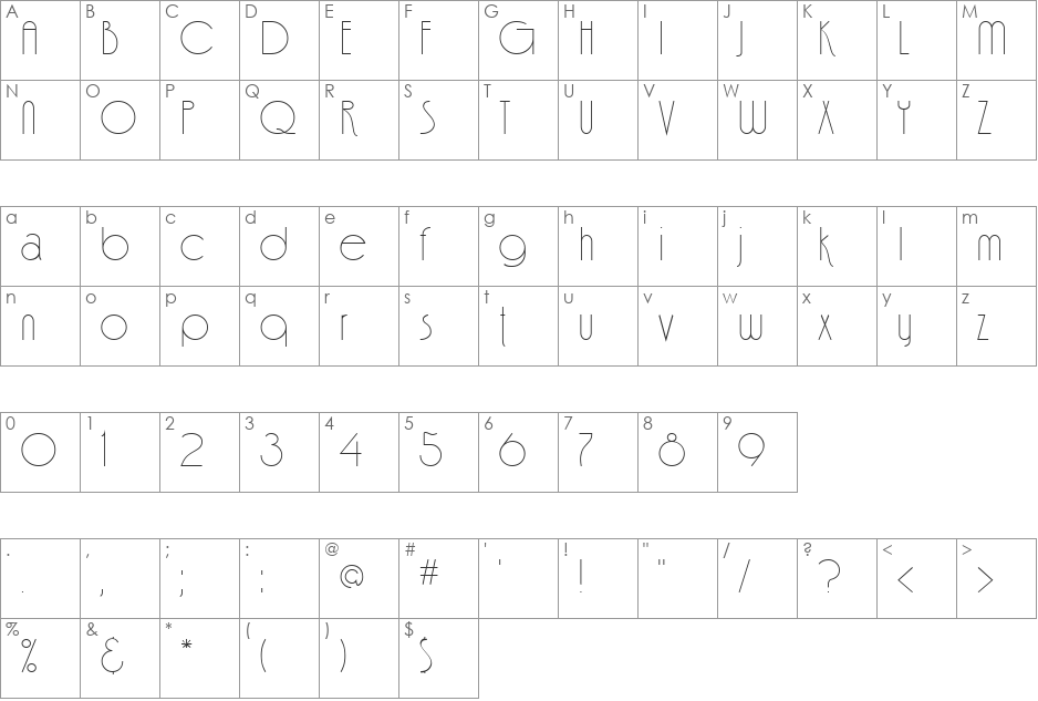Fina font character map preview