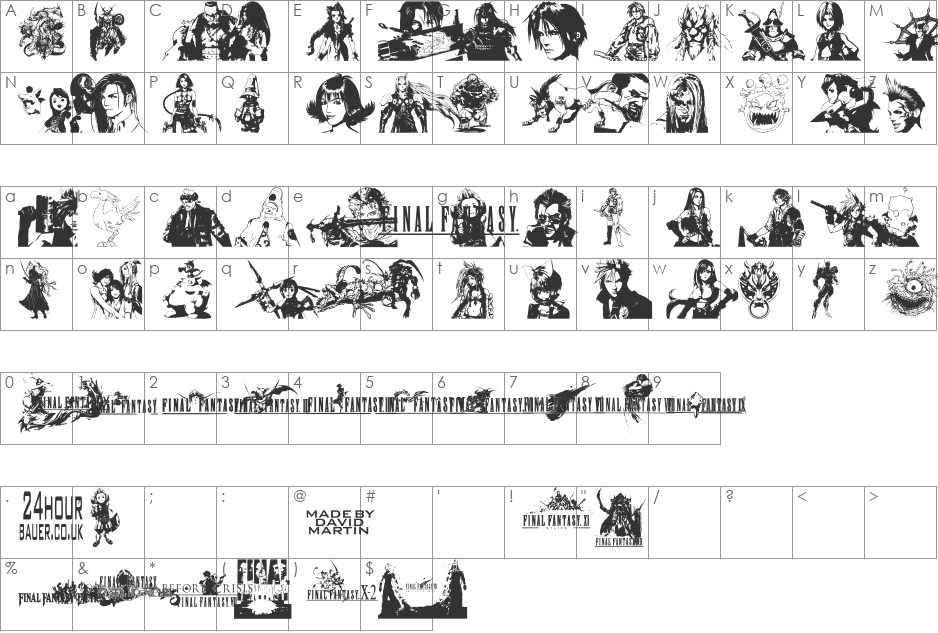 final fantasy elements font character map preview