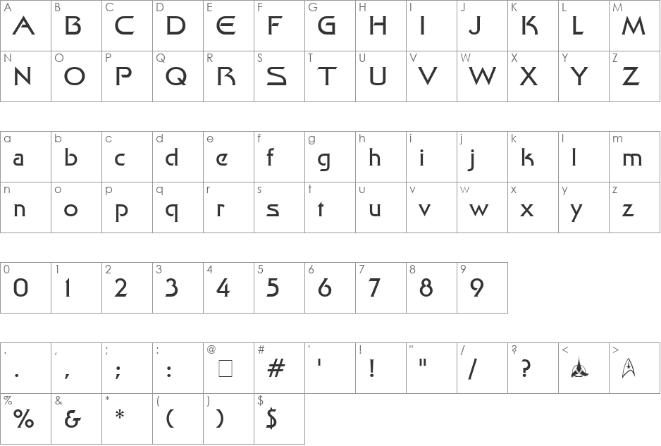 Final Frontier font character map preview