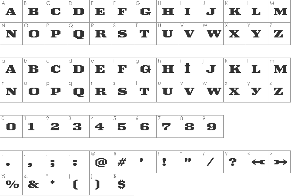 Anchorage font character map preview