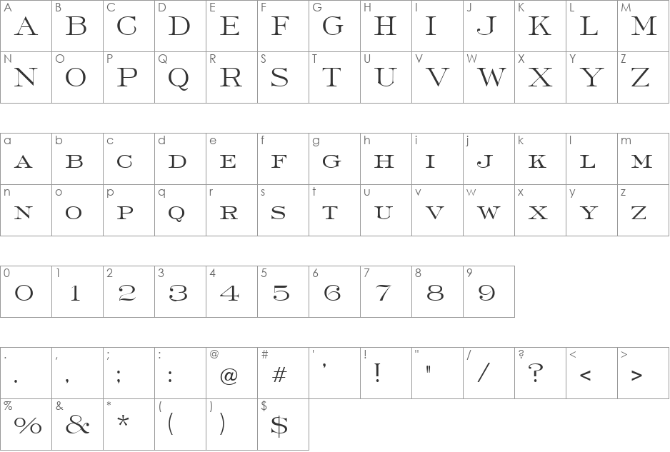 Finchley DB font character map preview
