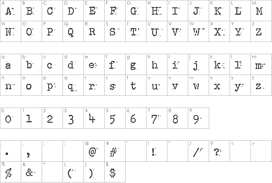 Anchorless Echo font character map preview