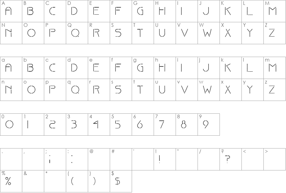 Fine stencil font character map preview