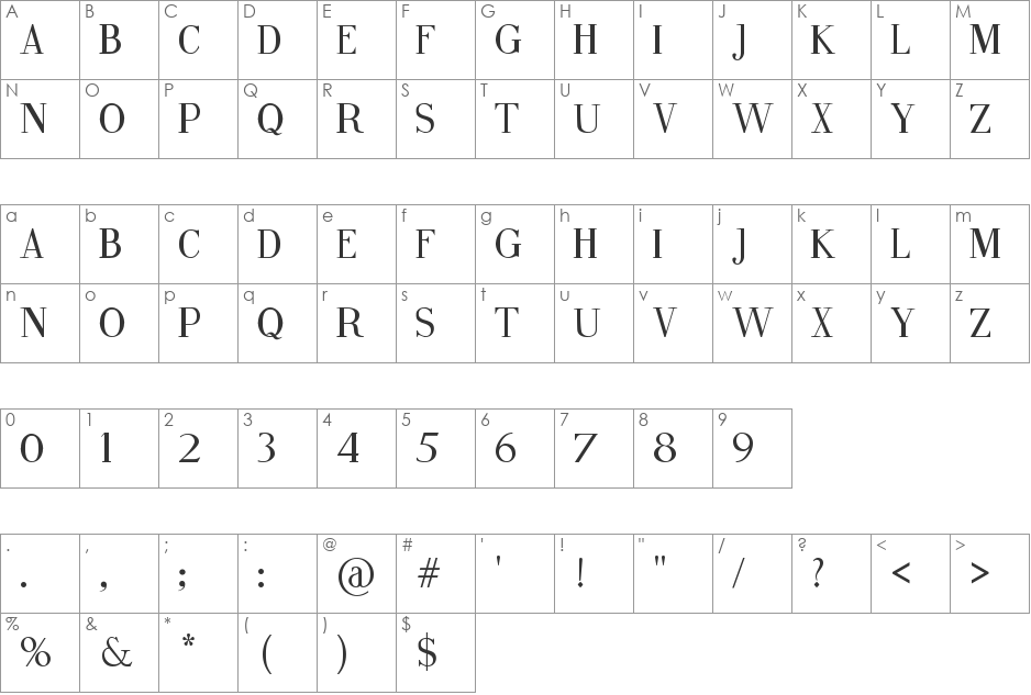 Fine Style font character map preview