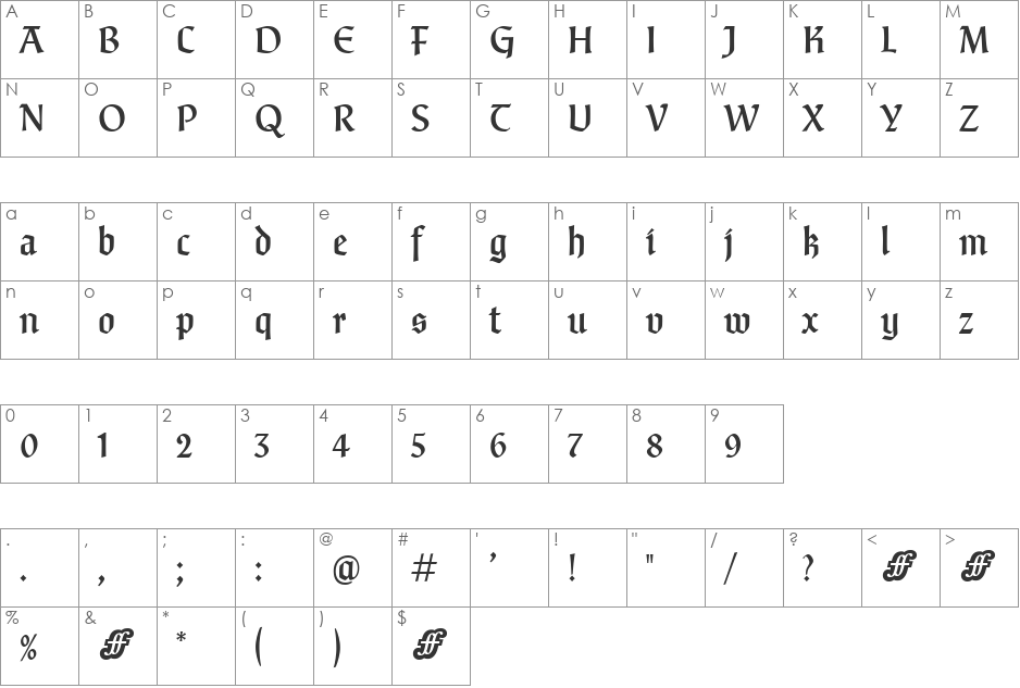 FineGothicMedium font character map preview
