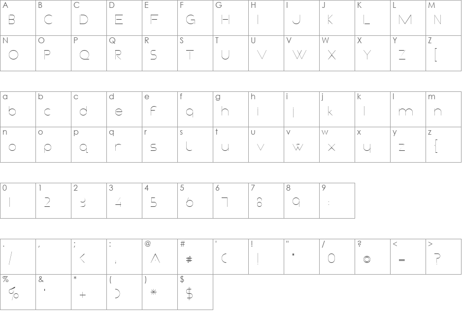 Fineline font character map preview