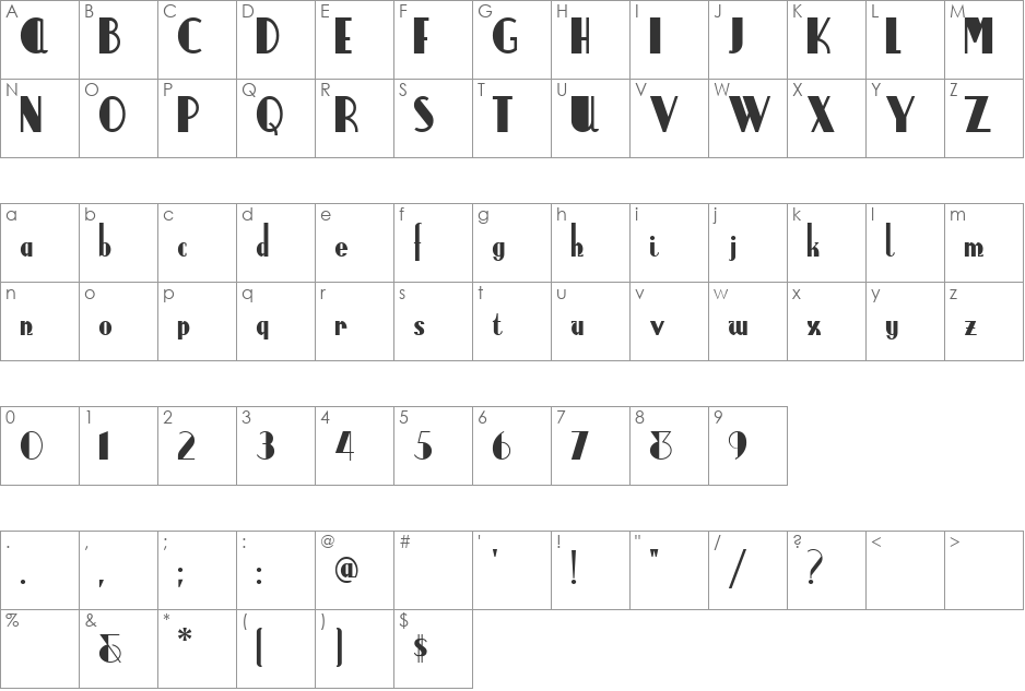 AnchorSteamNF font character map preview