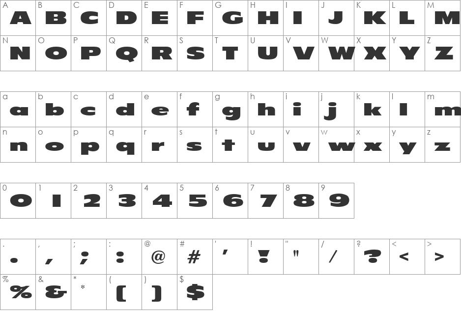 Finesse font character map preview
