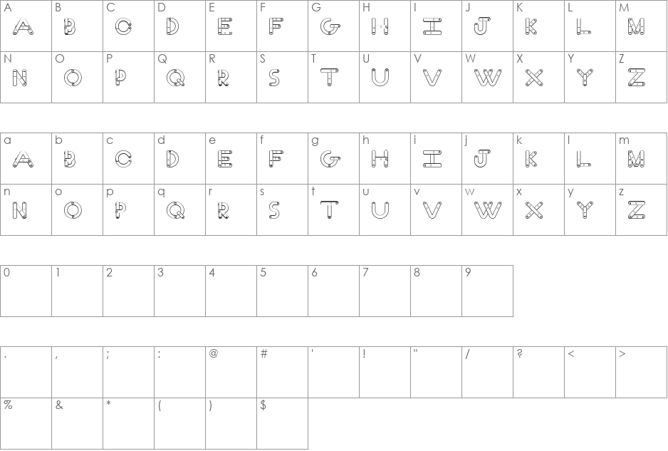 Finger font character map preview