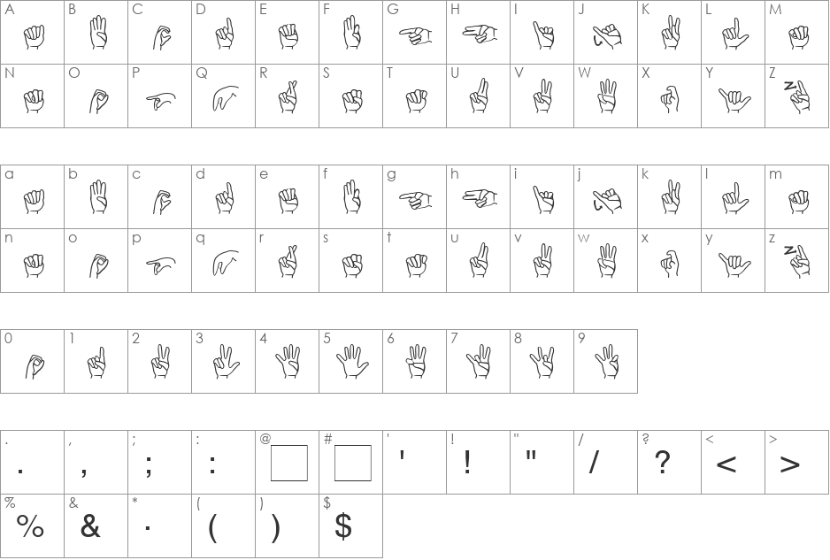 Finger Becker font character map preview