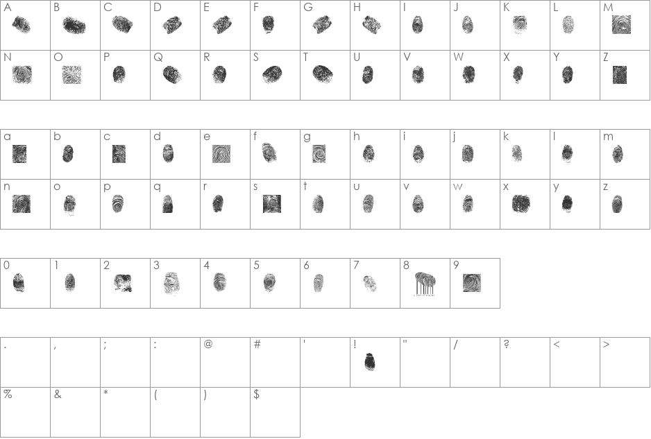 finger print tfb font character map preview