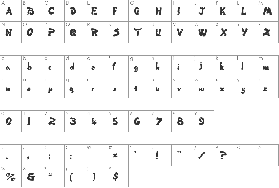 Fingerpaint font character map preview