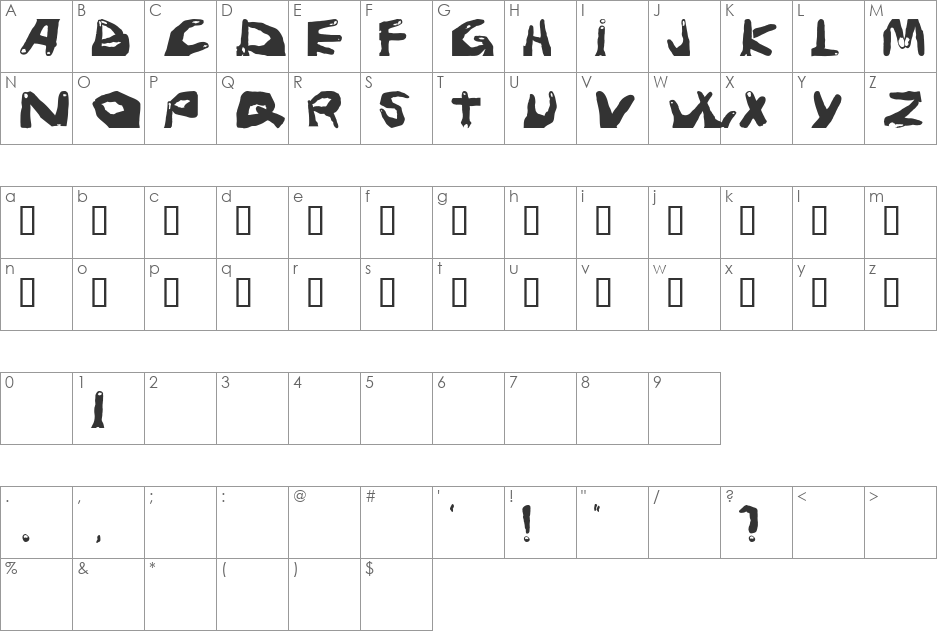 Fingers Bold font character map preview