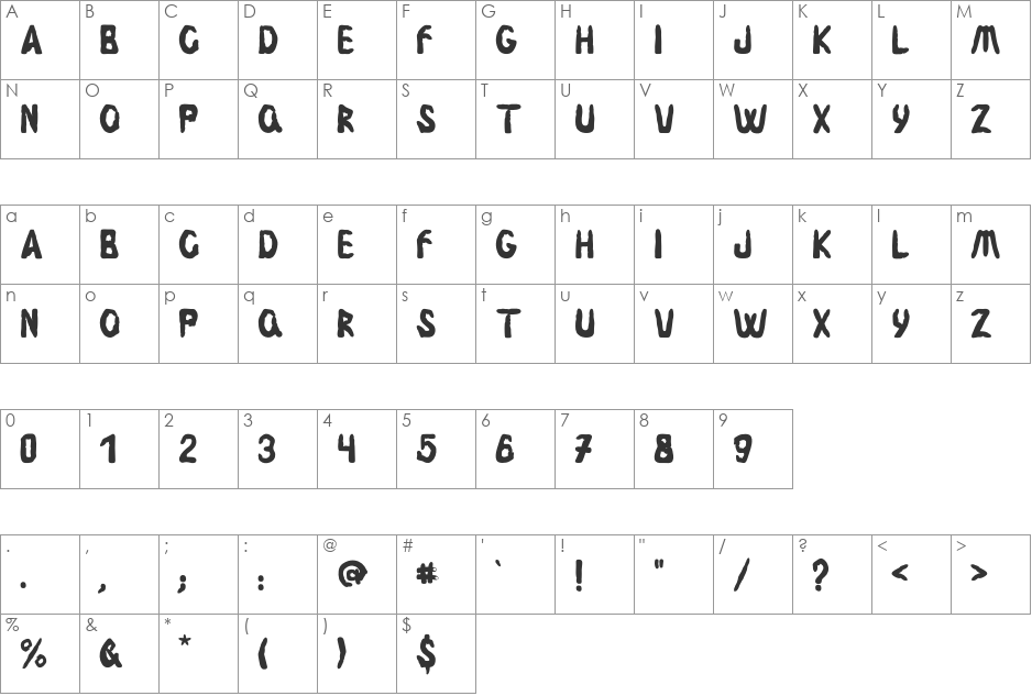 Fingerz font character map preview