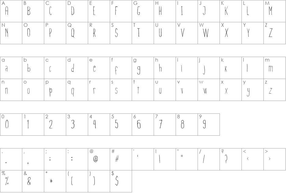 Finita font character map preview