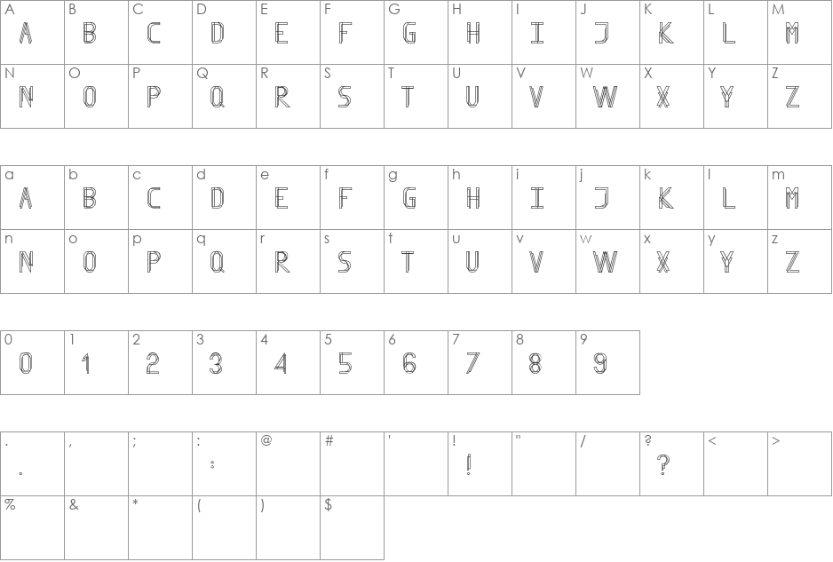 Finity font character map preview
