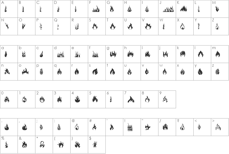 Fire font character map preview