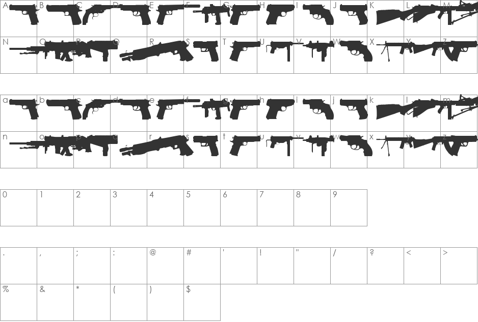 Fireguns tfb font character map preview