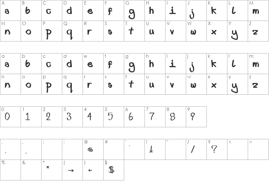First lower fat font character map preview